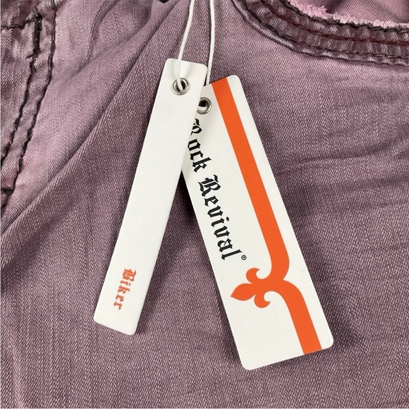 ROCK REVIVAL Moto Jeans Reid Biker Sz 40x 32 Embroidered Burgandy New With Tags - Picture 9 of 13